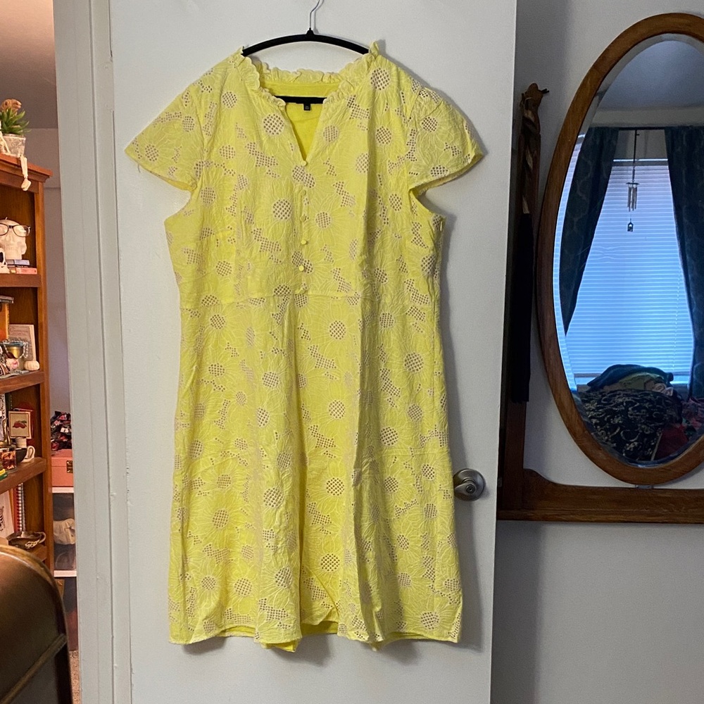 Talbots Yellow Midi Dress with Lace Detail